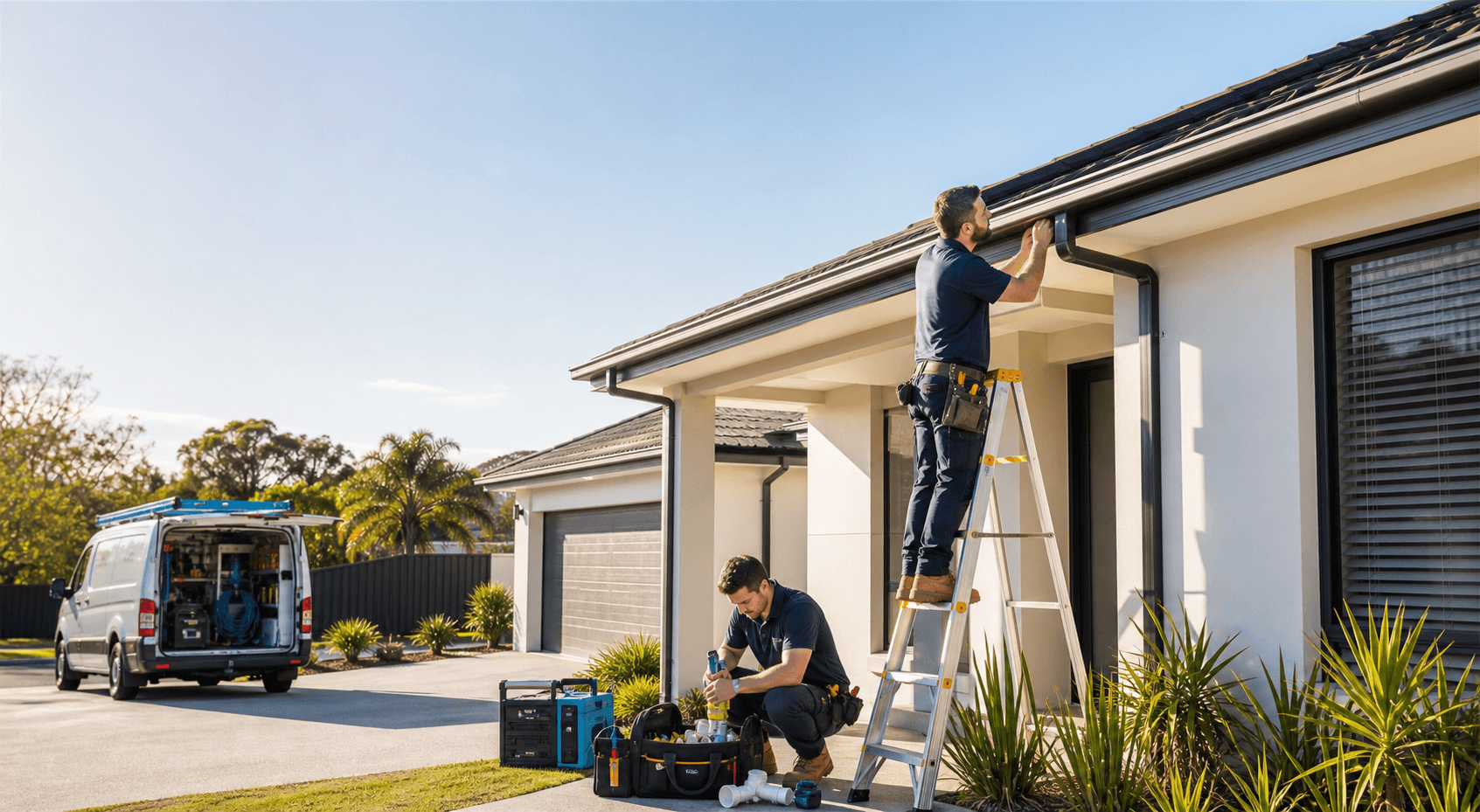 Metal roofing technicians working at a Queensland home